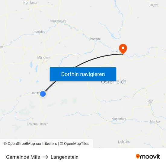 Gemeinde Mils to Langenstein map