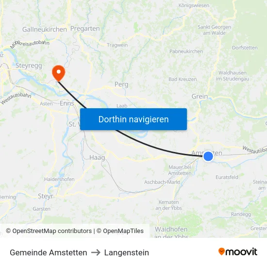 Gemeinde Amstetten to Langenstein map