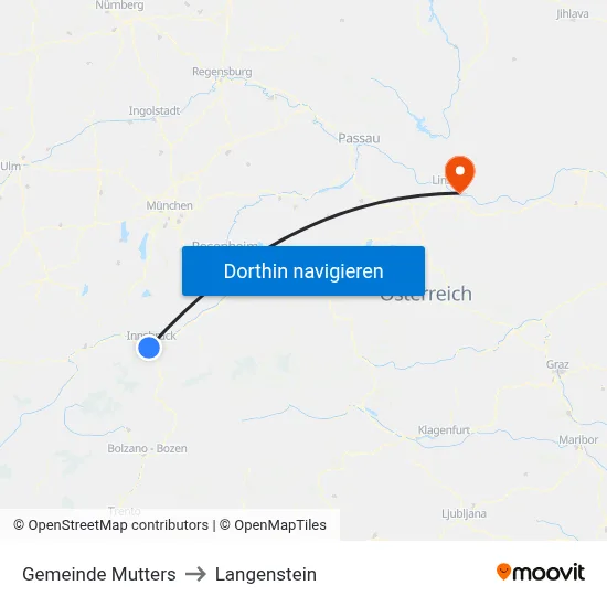 Gemeinde Mutters to Langenstein map