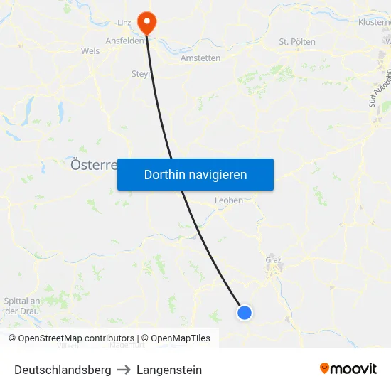 Deutschlandsberg to Langenstein map