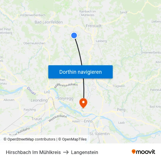Hirschbach Im Mühlkreis to Langenstein map