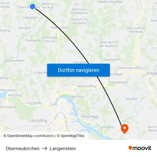 Oberneukirchen to Langenstein map