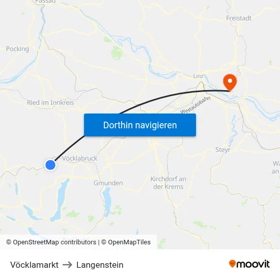 Vöcklamarkt to Langenstein map