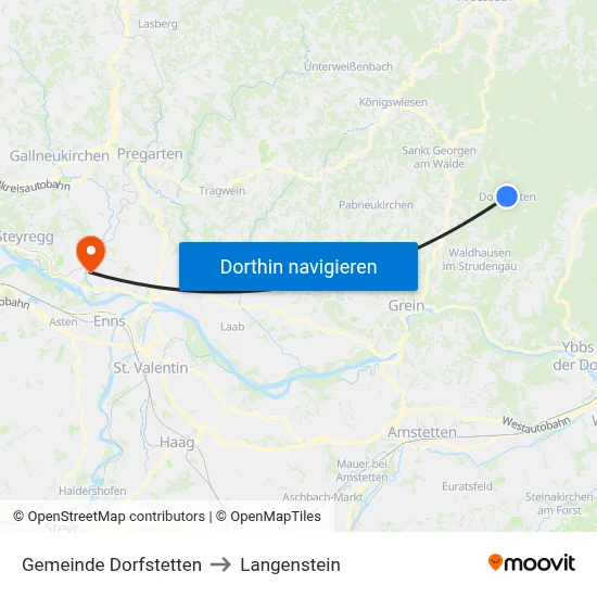 Gemeinde Dorfstetten to Langenstein map