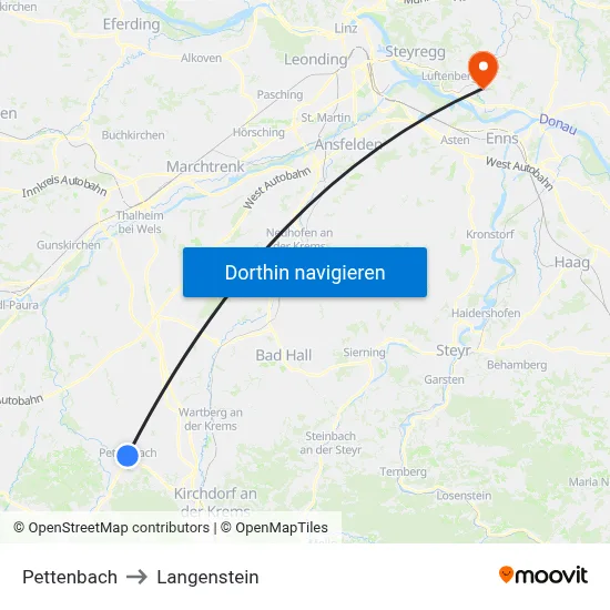 Pettenbach to Langenstein map