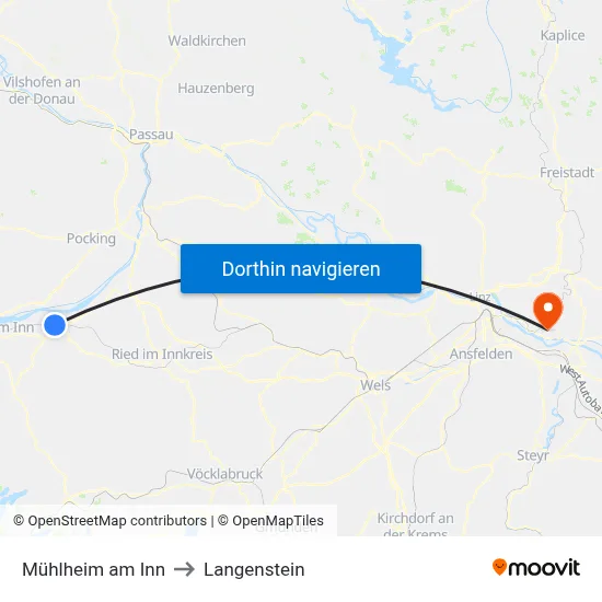 Mühlheim am Inn to Langenstein map