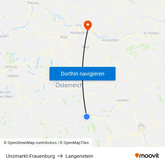Unzmarkt-Frauenburg to Langenstein map