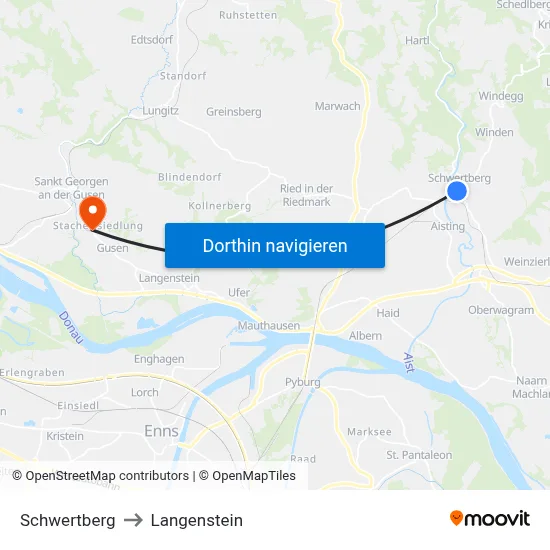 Schwertberg to Langenstein map