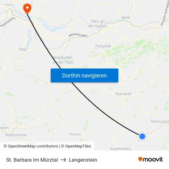 St. Barbara Im Mürztal to Langenstein map