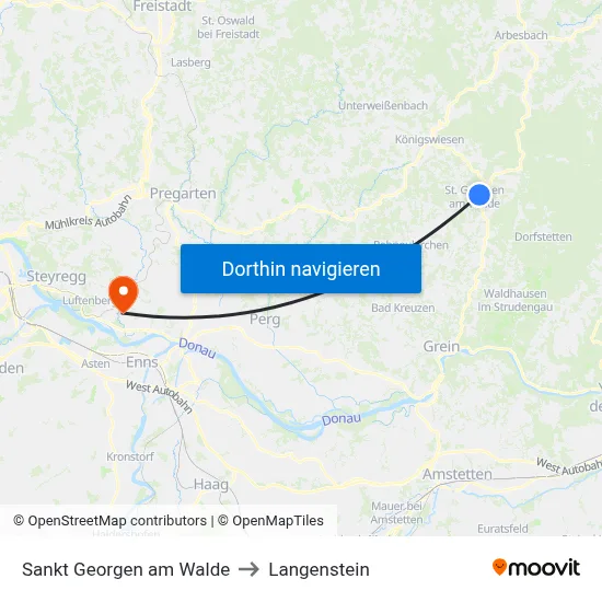Sankt Georgen am Walde to Langenstein map