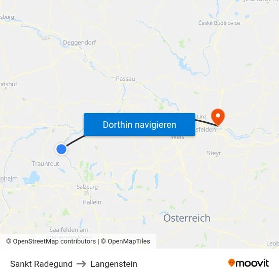 Sankt Radegund to Langenstein map