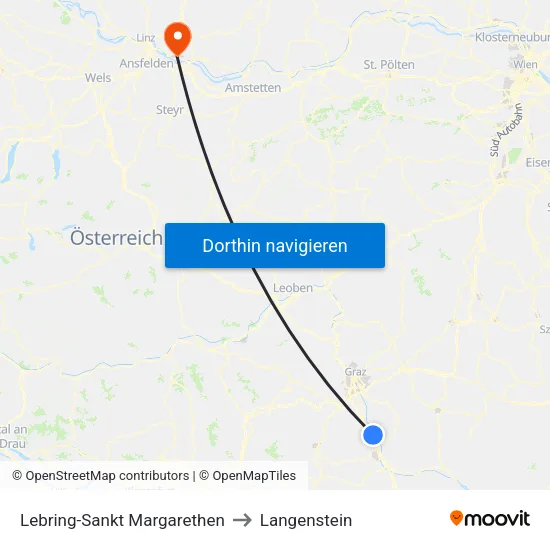 Lebring-Sankt Margarethen to Langenstein map