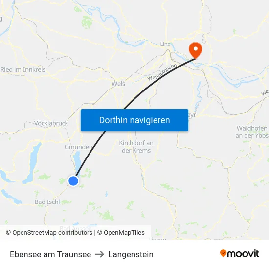 Ebensee am Traunsee to Langenstein map