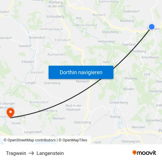 Tragwein to Langenstein map