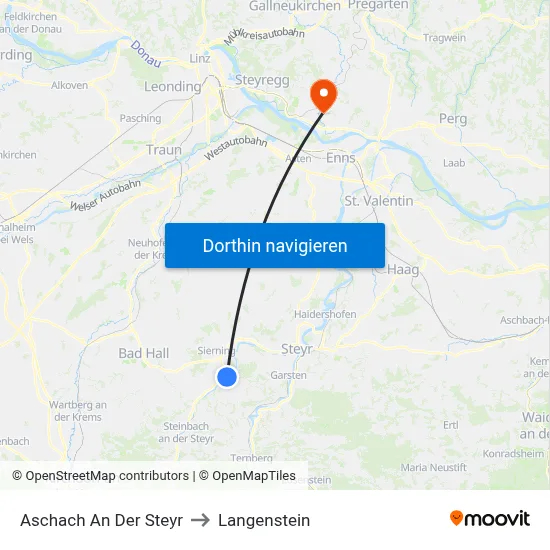 Aschach An Der Steyr to Langenstein map