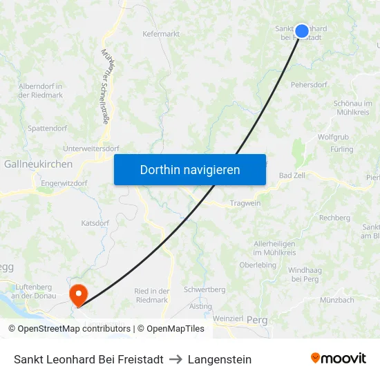Sankt Leonhard Bei Freistadt to Langenstein map