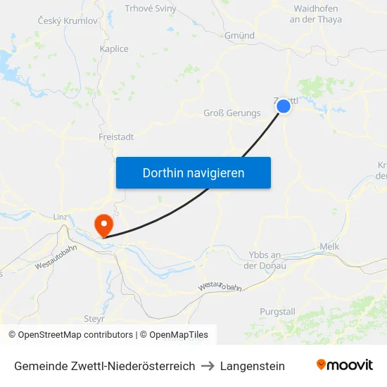 Gemeinde Zwettl-Niederösterreich to Langenstein map