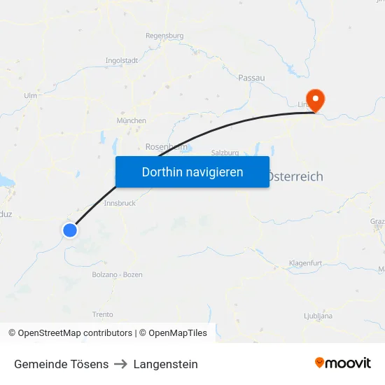 Gemeinde Tösens to Langenstein map