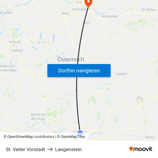 St. Veiter Vorstadt to Langenstein map