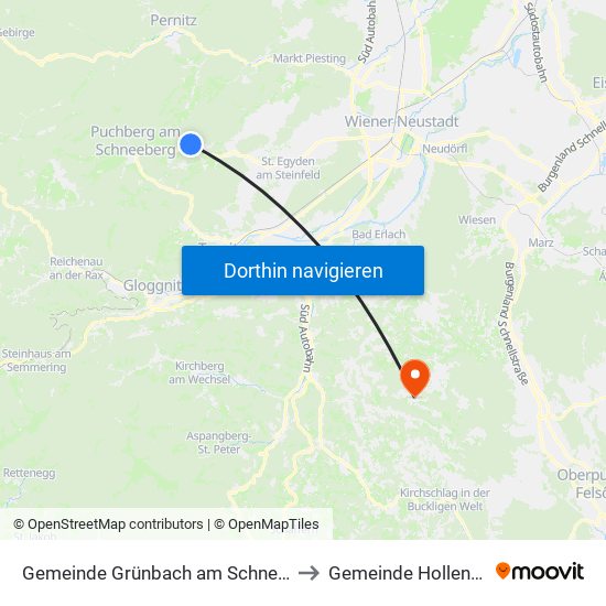 Gemeinde Grünbach am Schneeberg to Gemeinde Hollenthon map