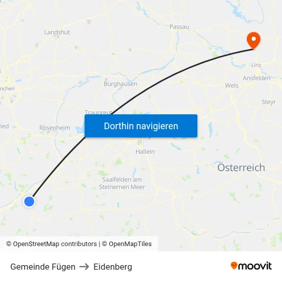 Gemeinde Fügen to Eidenberg map