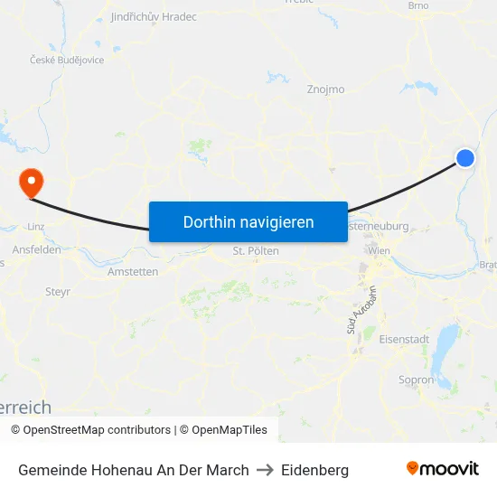 Gemeinde Hohenau An Der March to Eidenberg map