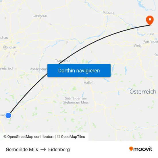 Gemeinde Mils to Eidenberg map