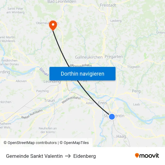 Gemeinde Sankt Valentin to Eidenberg map