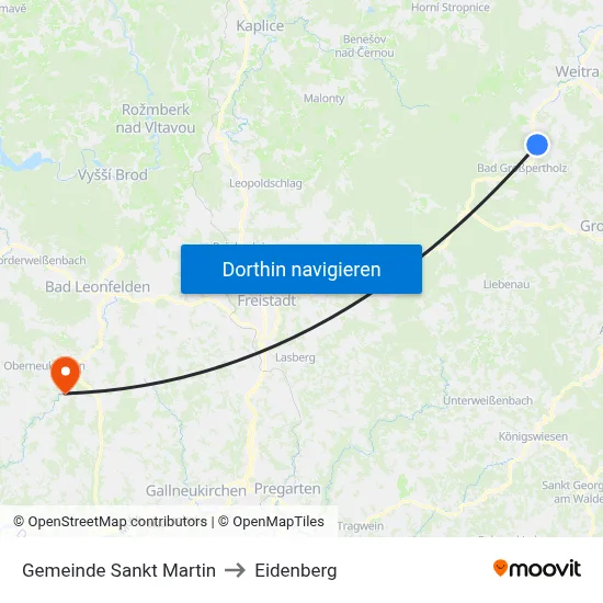 Gemeinde Sankt Martin to Eidenberg map