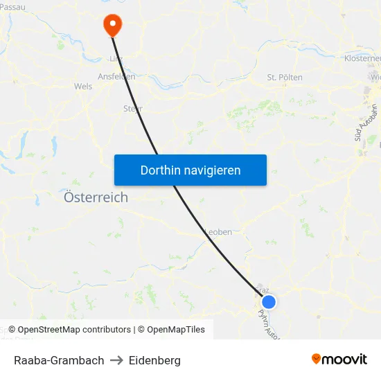 Raaba-Grambach to Eidenberg map