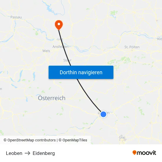 Leoben to Eidenberg map