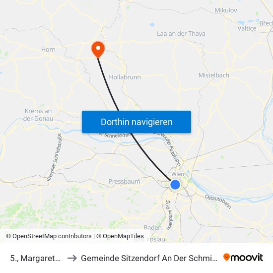 5., Margareten to Gemeinde Sitzendorf An Der Schmida map