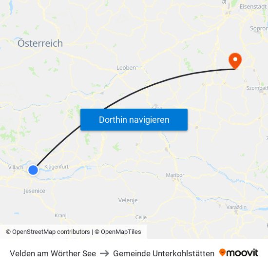 Velden am Wörther See to Gemeinde Unterkohlstätten map