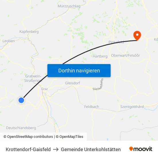 Krottendorf-Gaisfeld to Gemeinde Unterkohlstätten map