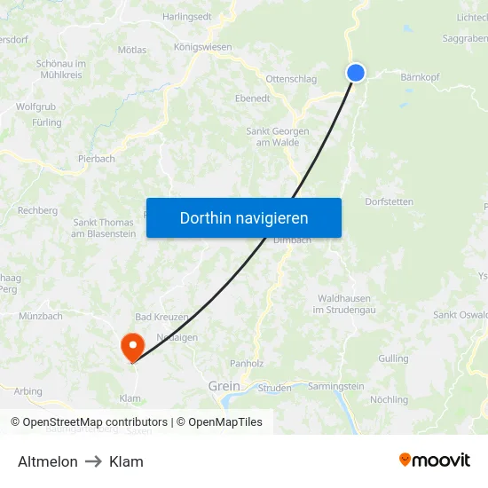 Altmelon to Klam map
