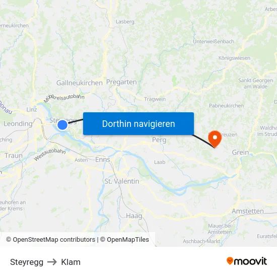 Steyregg to Klam map