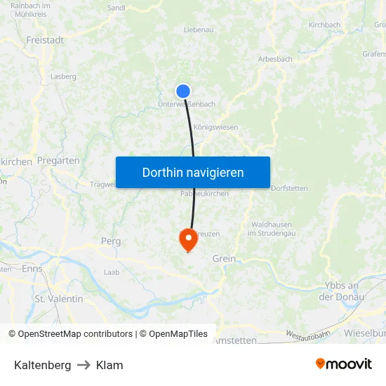 Kaltenberg to Klam map