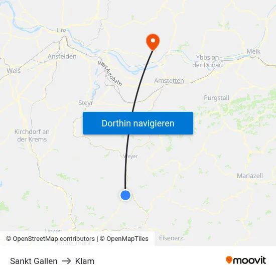 Sankt Gallen to Klam map