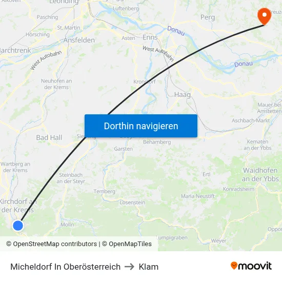 Micheldorf In Oberösterreich to Klam map
