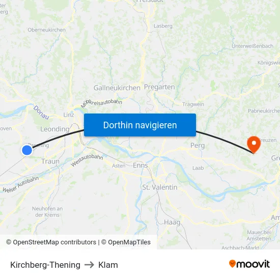 Kirchberg-Thening to Klam map