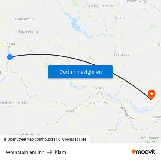 Wernstein am Inn to Klam map