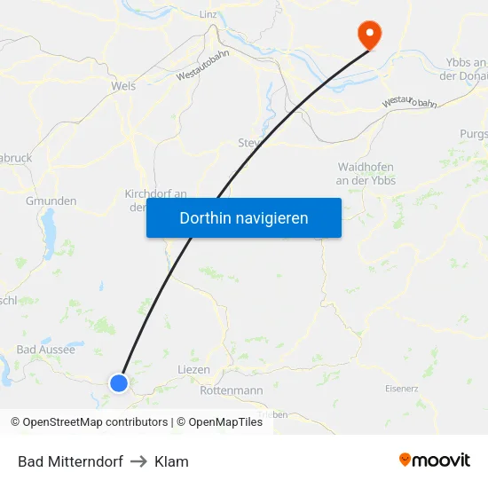 Bad Mitterndorf to Klam map
