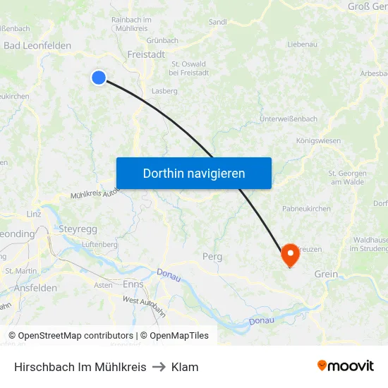 Hirschbach Im Mühlkreis to Klam map