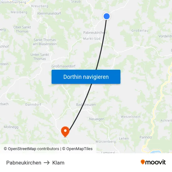 Pabneukirchen to Klam map