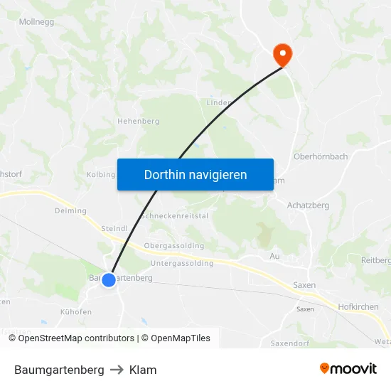 Baumgartenberg to Klam map