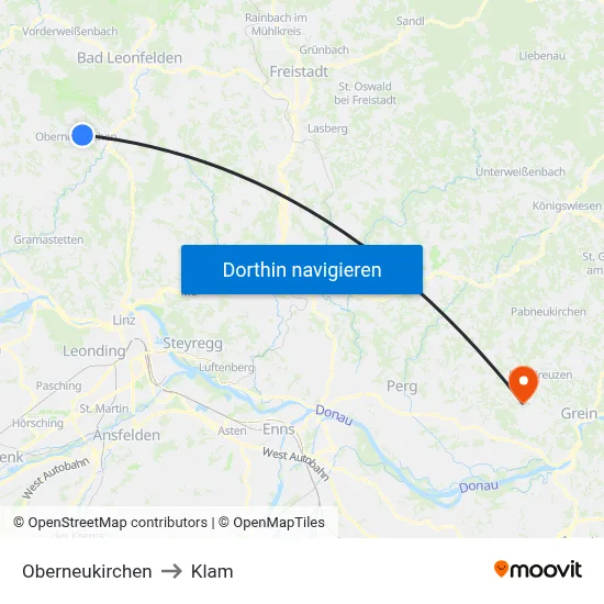 Oberneukirchen to Klam map