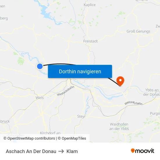 Aschach An Der Donau to Klam map