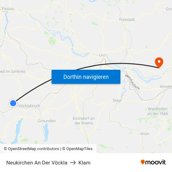 Neukirchen An Der Vöckla to Klam map