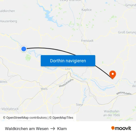 Waldkirchen am Wesen to Klam map