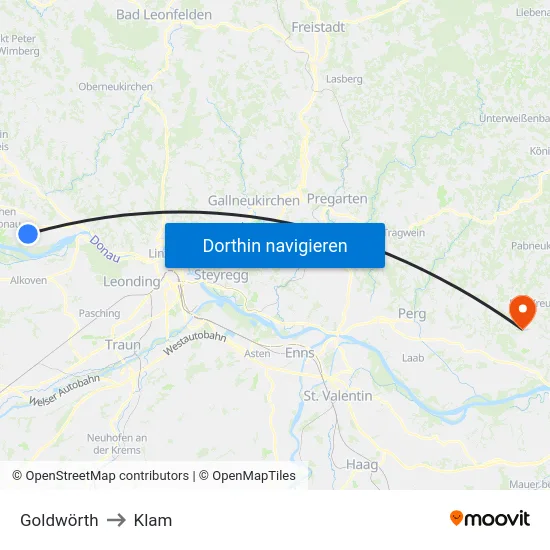 Goldwörth to Klam map
